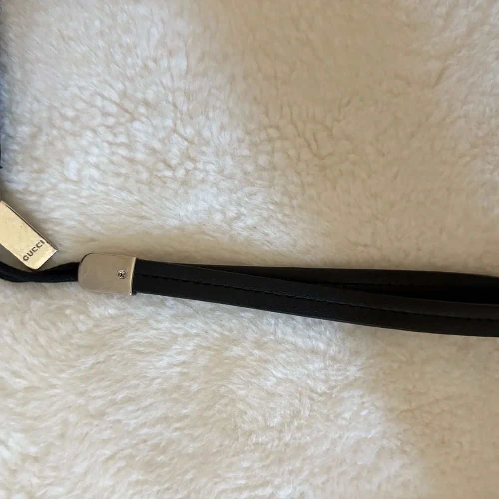Black Leather Zip-Around Wallet with Signature Web Stripe